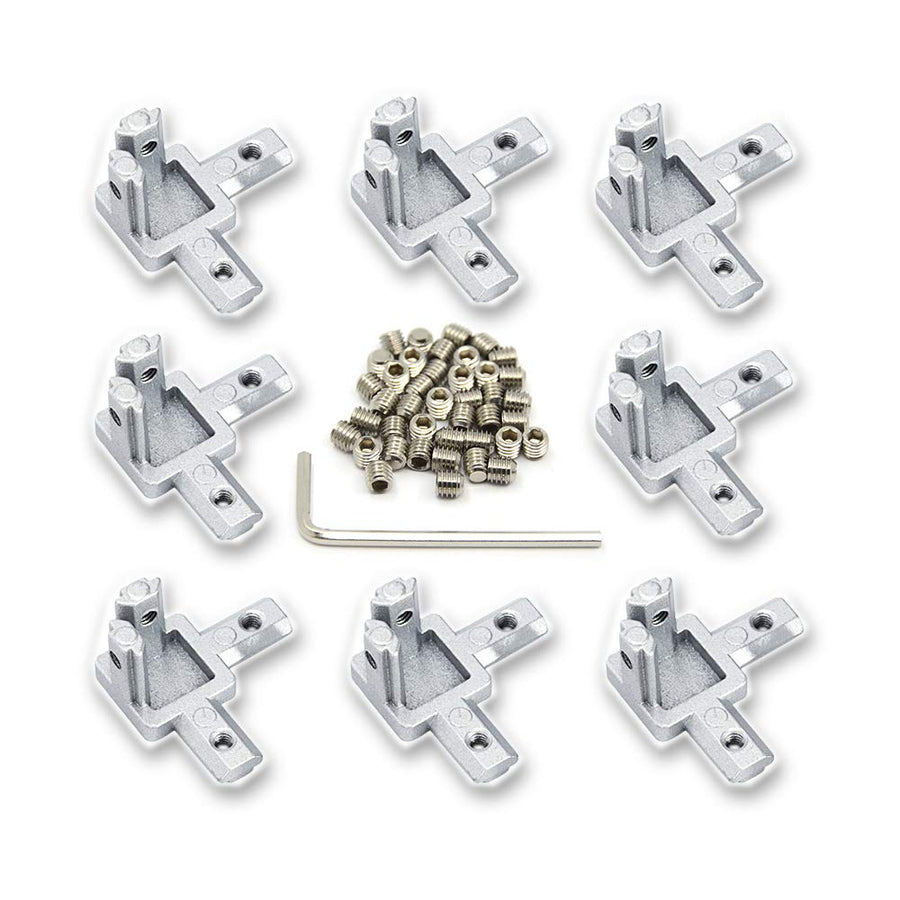 8PCS Silver 3 Way End Corner Bracket with Screws for 6mm T-Shape 2020 Series Aluminum Extrusion Profile (3-Way Corner Bracket-Silver)