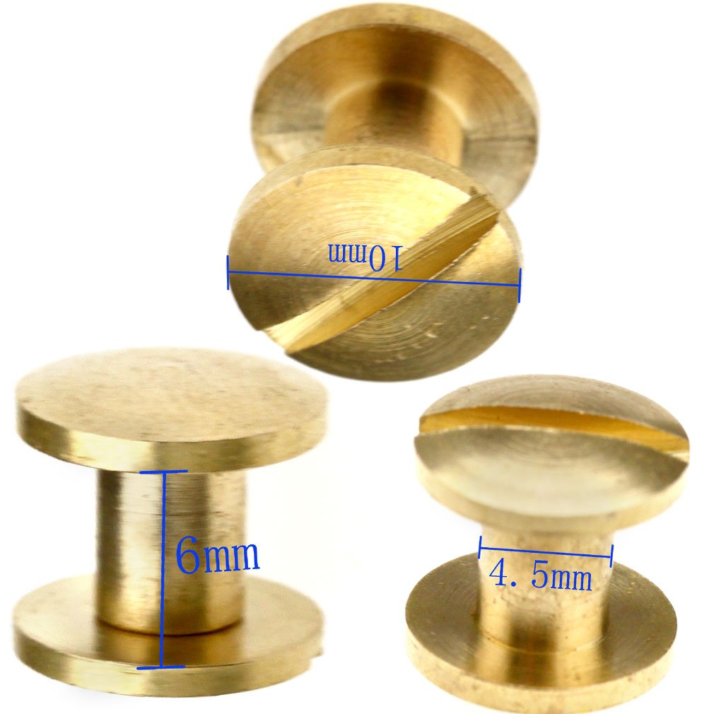 10pcs Belt Screw Leather Craft Brass Rivets Stud Head 6 x 4.5mm Flat Belt Solid