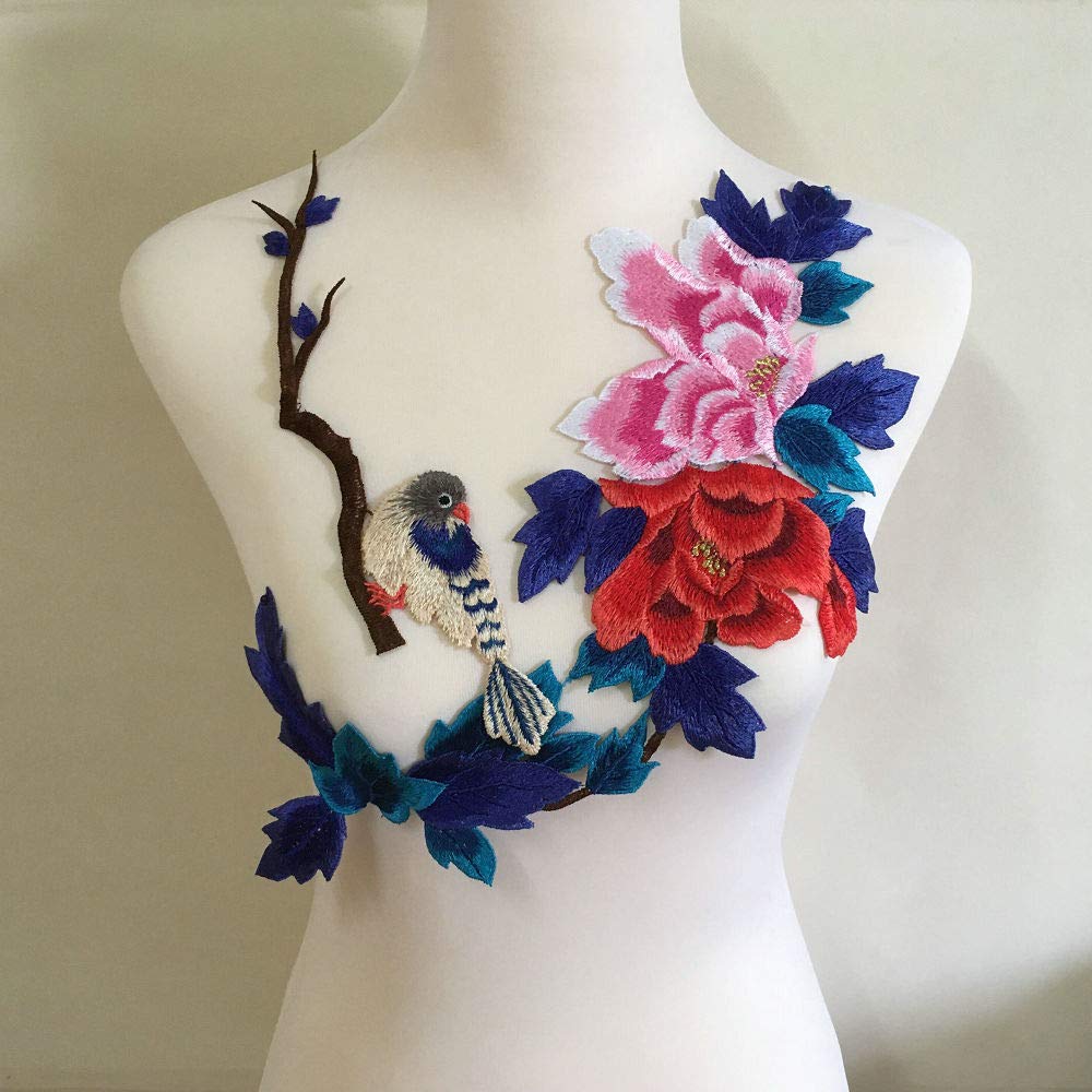 4PCS Flowers Embroidered Patch Sticker for Clothing Jacket Jeans Lace Applique DIY Clothes Decorations Fabric Patches (Red/Pink K)
