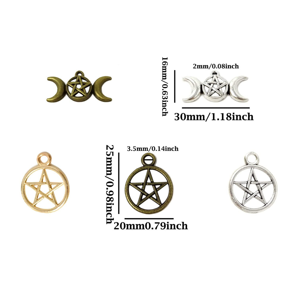 50PCS Alloy Pentagram Crescent Moon Charms Pentacle Star Charms Pendant Lucky Witch Pendants for Earring Necklace Bracelet Jewelry Making and Crafting (2 Style)