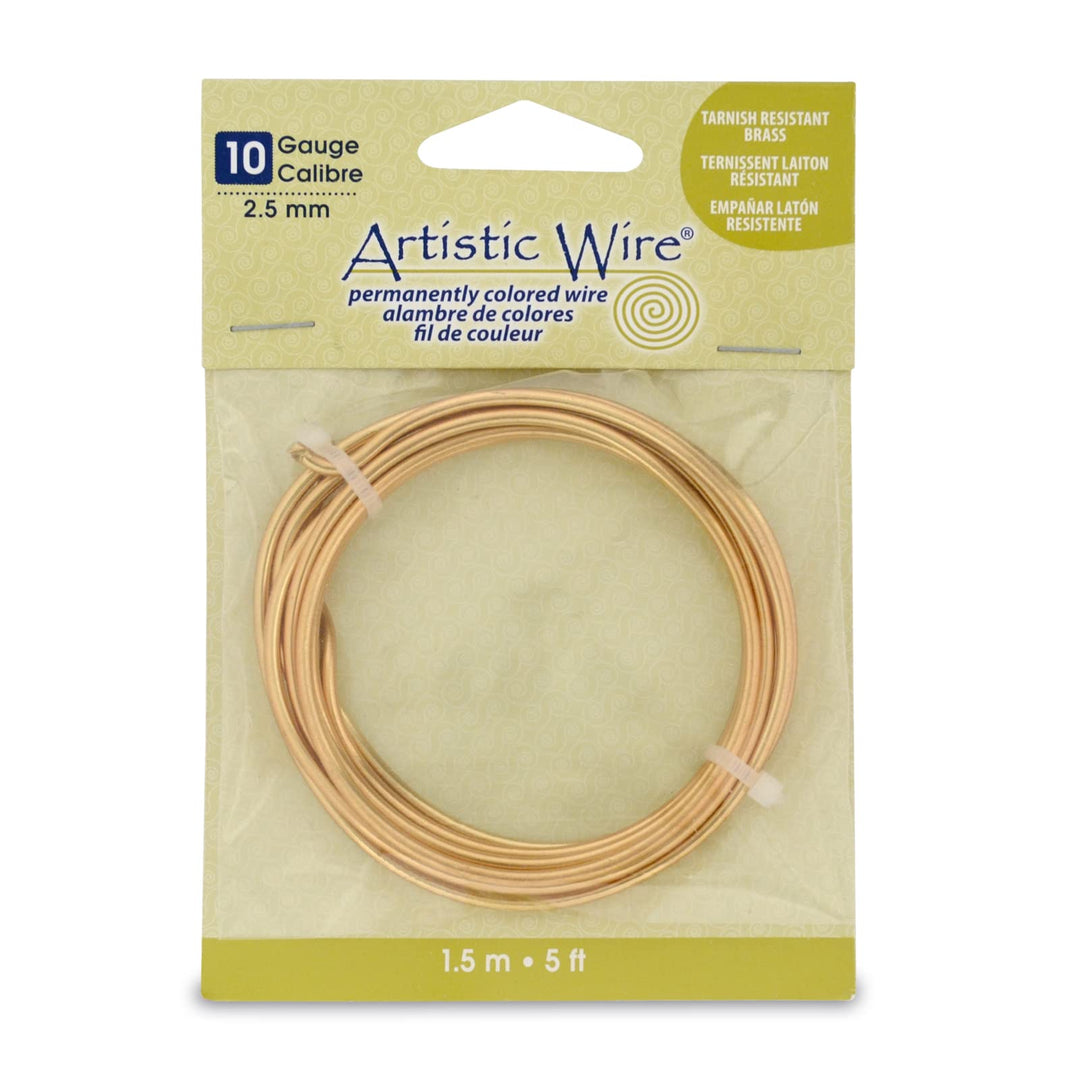 10 Gauge Tarnish Resistant Brass Craft Jewelry Wrapping Wire, Gold Color, 5 ft