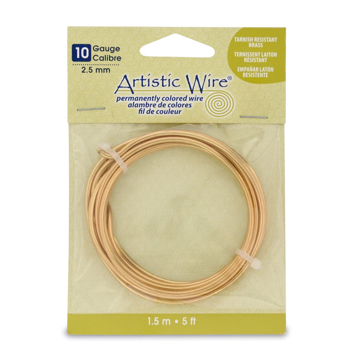 10 Gauge Tarnish Resistant Brass Craft Jewelry Wrapping Wire, Gold Color, 5 ft