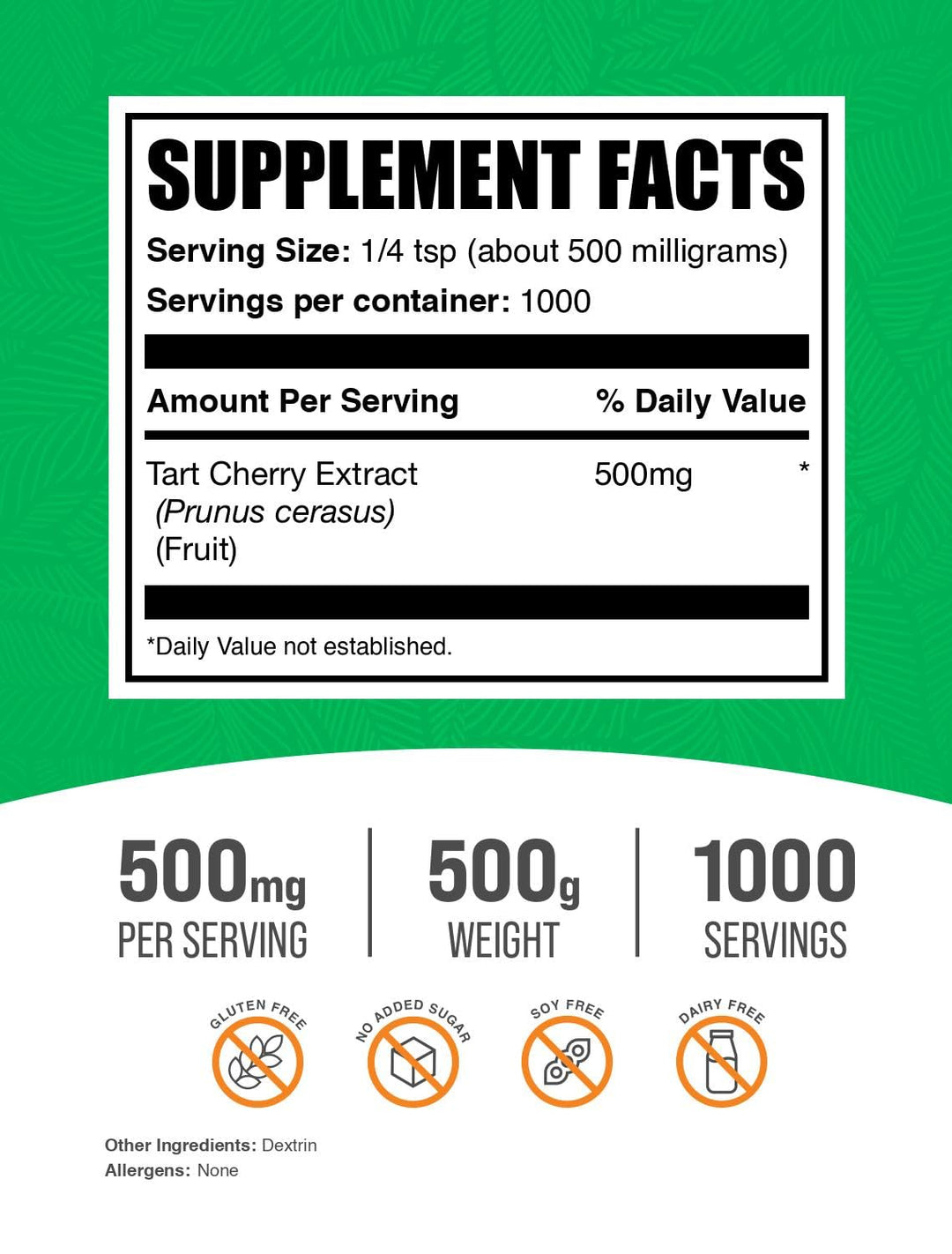 .com Tart Cherry Extract Powder - Tart Cherry Supplement, Herbal Supplement - Antioxidant Source, Gluten Free, 500mg per Serving, 500g (1.1 lbs) (Pack of 1)