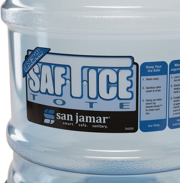 Saf-T-Ice Plastic Ice Tote, Ice Bucket with Drying and Storage Hook for Restaurants, Bars, Catering Events, Buffets, 6 Gallons, Blue