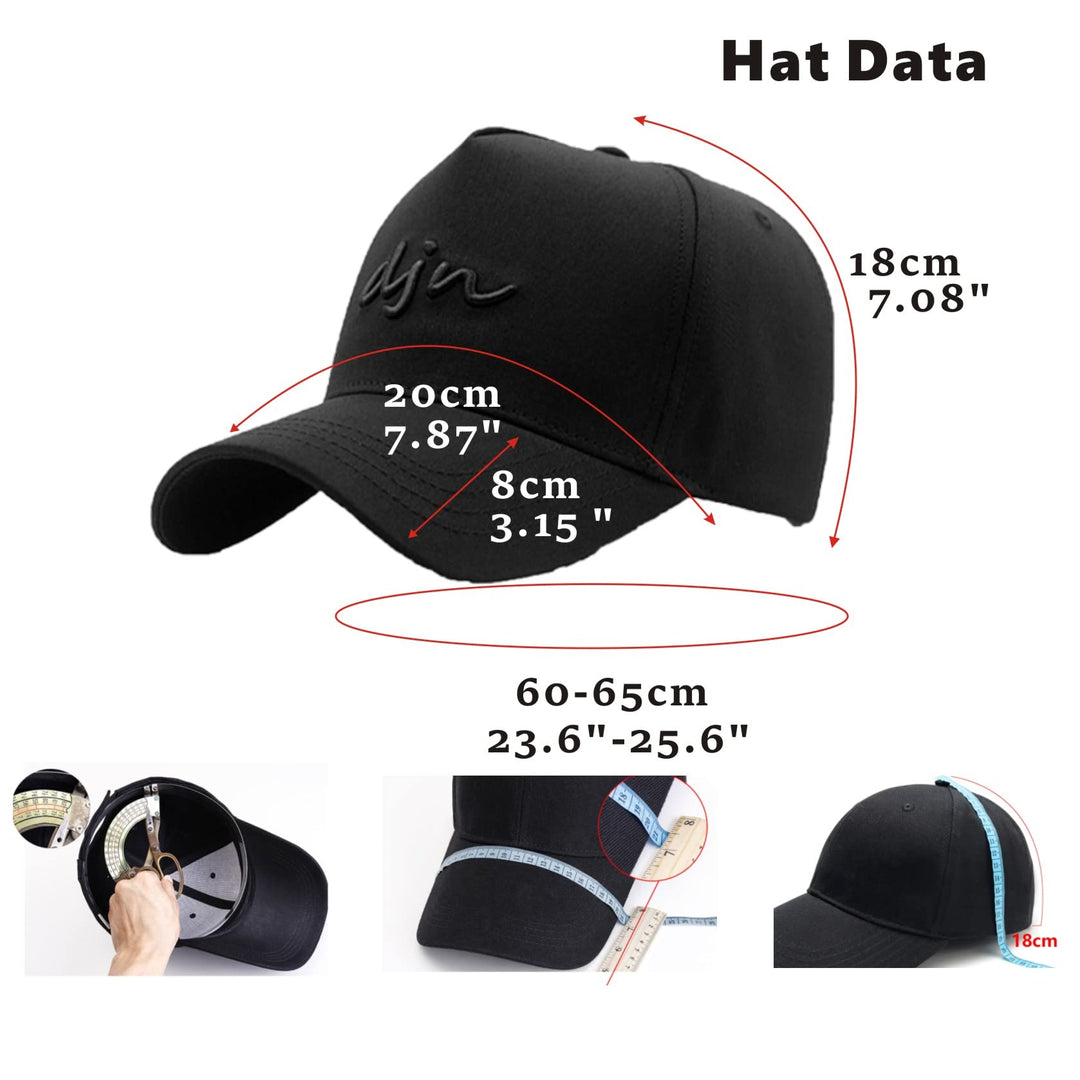 Cap Oversize XXL High Crown Baseball Cap Big Head Hats for Men Dad Hat Adjustable Plain Running Cap 23.6-25.6 (Black)