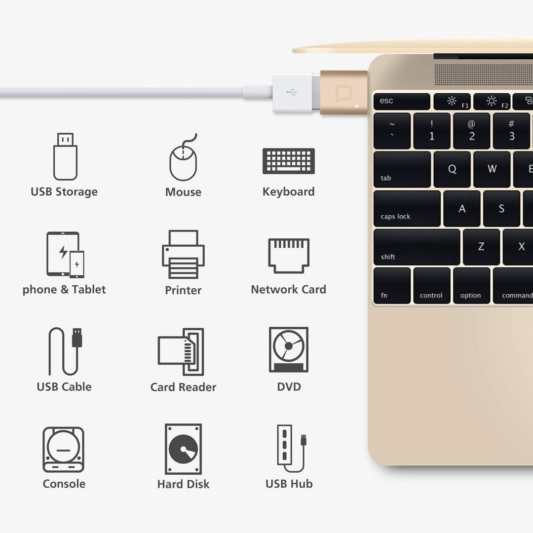 USB C to USB Adapter,USB-C to USB 3.0 Adapter,USB Type-C to USB,Thunderbolt 3 to USB Female Adapter OTG for MacBook Pro 2016,MacBook Air 2018,MacBook 12 inch,and More Type-C devices(Gold)
