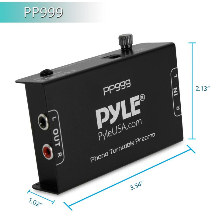 Phono Turntable Preamp - Mini Electronic Audio Stereo Phonograph Preamplifier with RCA Input, RCA Output & Low Noise Operation Powered by 12 Volt DC Adapter - PP999 , Black