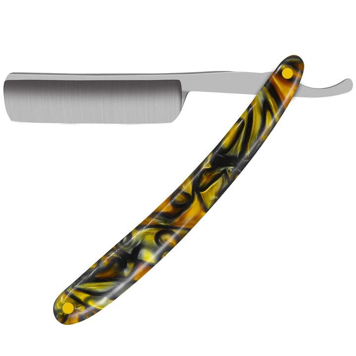 Professional Straight Edge Razor, Stainless Steel Barber Razor Folding Shaving Knife Cut Tool for Male Acrylic Handle Yellow