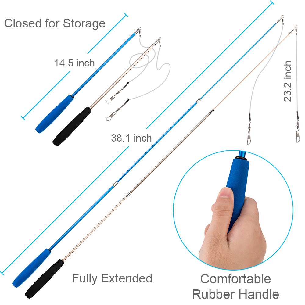 Cat Toys Feather Toy, 2PCS Retractable Wand and 10PCS Replacement Teaser with Bell Refills, Interactive Catcher and Funny Exercise for Kitten.
