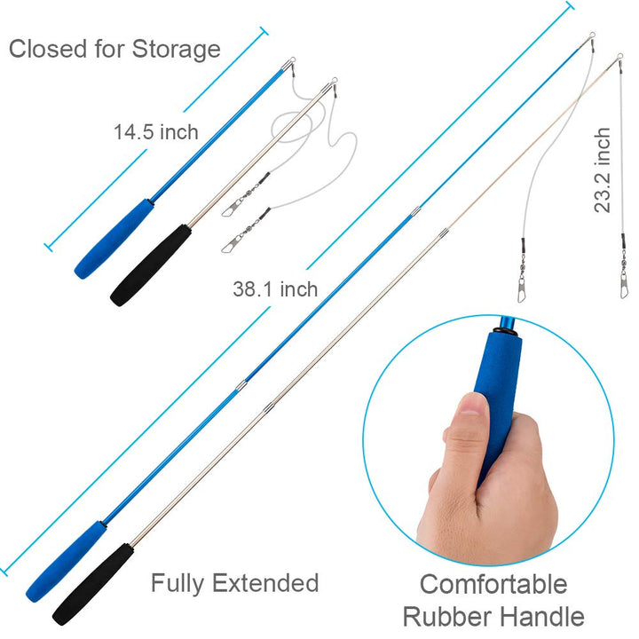 Cat Toys Feather Toy, 2PCS Retractable Wand and 10PCS Replacement Teaser with Bell Refills, Interactive Catcher and Funny Exercise for Kitten.