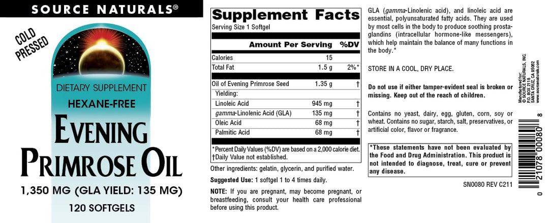 Evening Primrose Oil, Hexane Free, Cold-Pressed* - 1350mg, 120 Softgels