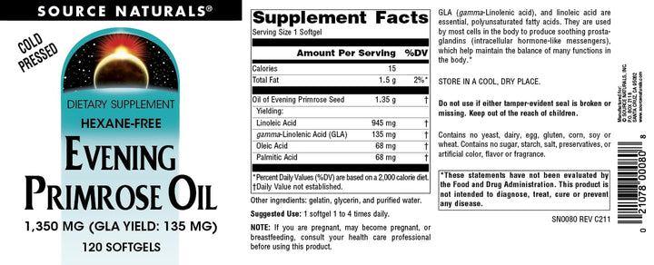 Evening Primrose Oil, Hexane Free, Cold-Pressed* - 1350mg, 120 Softgels