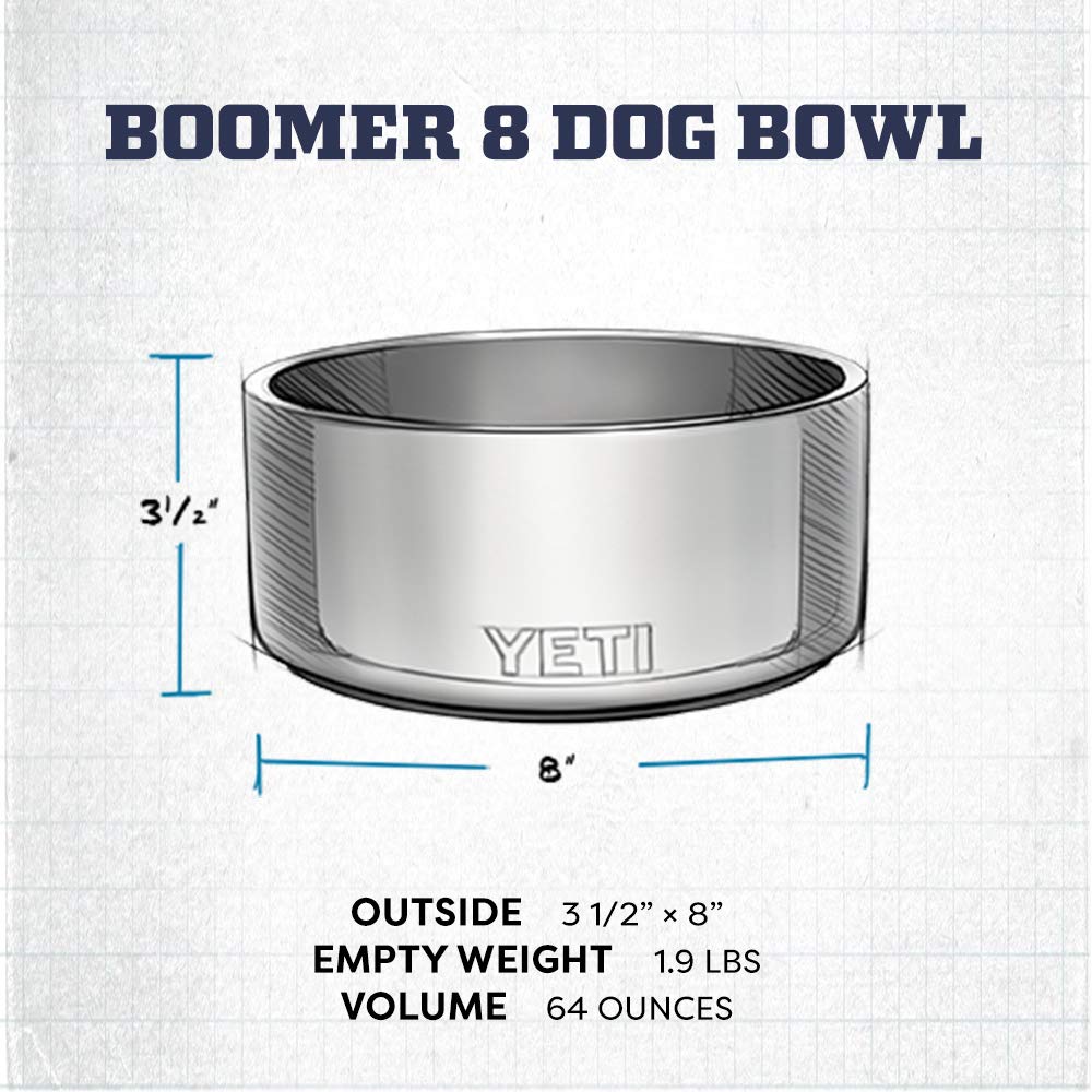 Boomer 8, Stainless Steel, Non-Slip Dog Bowl, Holds 64 Ounces, Stainless