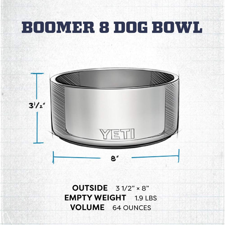 Boomer 8, Stainless Steel, Non-Slip Dog Bowl, Holds 64 Ounces, Stainless