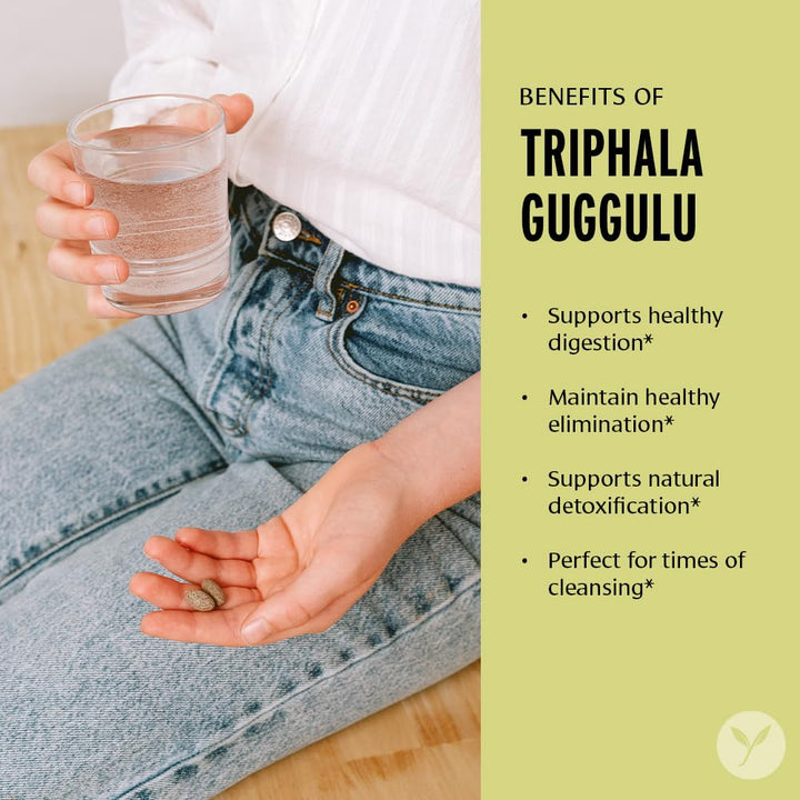 Triphala Guggulu – Organic Triphala Supplement with Guggulu Resin – Herbal Detox Supplement for Supporting Healthy Digestion* – 90 Tablets – Non-GMO Sustainably Sourced Vegan