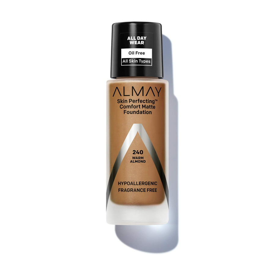 Skin Perfecting Comfort Matte Foundation, Hypoallergenic, Cruelty Free, -Fragrance Free, Dermatologist Tested Liquid Makeup, Warm Almond
