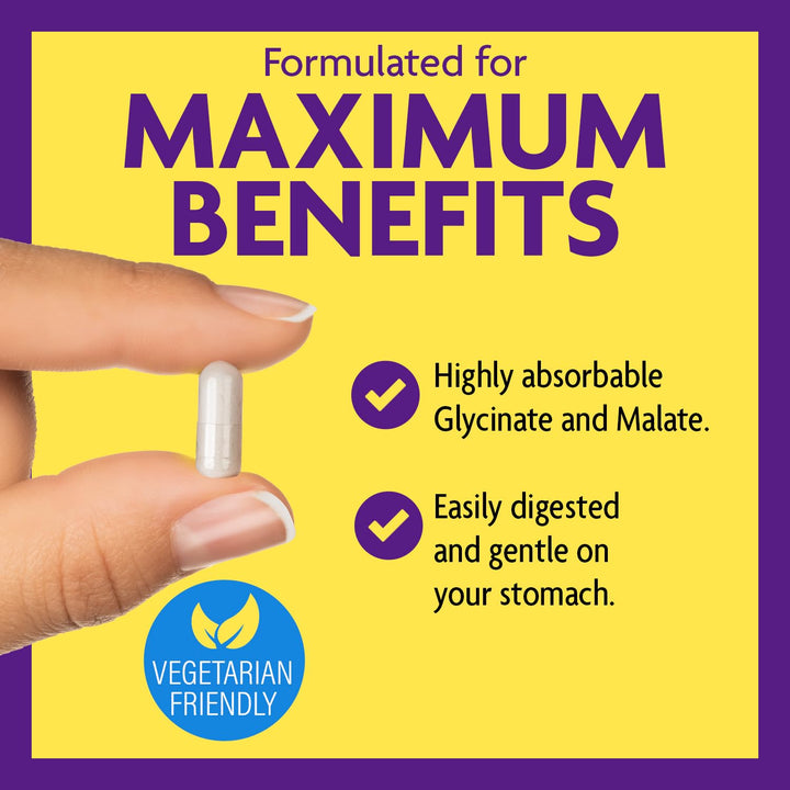 Advanced Magnesium Capsules - 150 Ct, 210 mg - Chelated Magnesium Glycinate and Malate, High Absorption, Promotes Relaxation, Bones, Muscle Health, Vegan Magnesium Malate Sleep Supplement