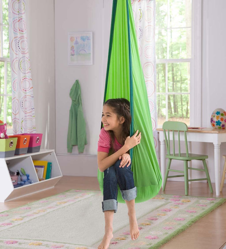 HugglePod Lite Indoor Outdoor Hanging Hammock Chair, Durable Lightweight Nylon with Reinforced Hanging Strap, Max Weight 175 LBS, 64 H x 24 W - Green