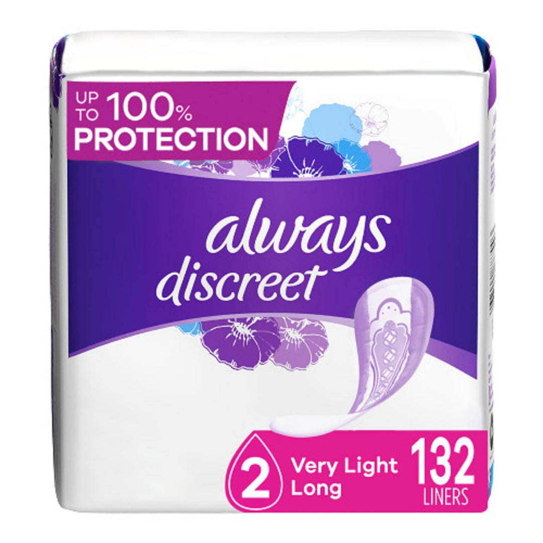 Adult Incontinence & Postpartum Liners for Women, Size 2, Very Light Absorbency, Long Length, 44 Count x 3 Packs (132 Count Total) (Packaging May Vary)