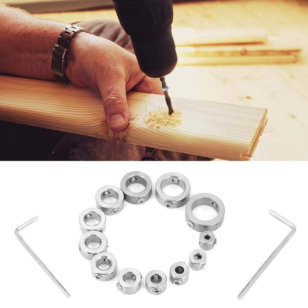 12PCS Stop Collar Set 3-16mm Drilling Limit Ring Drill Bit Depth Stop Collar Set for High Carbon Steel Drills Drilling Limit