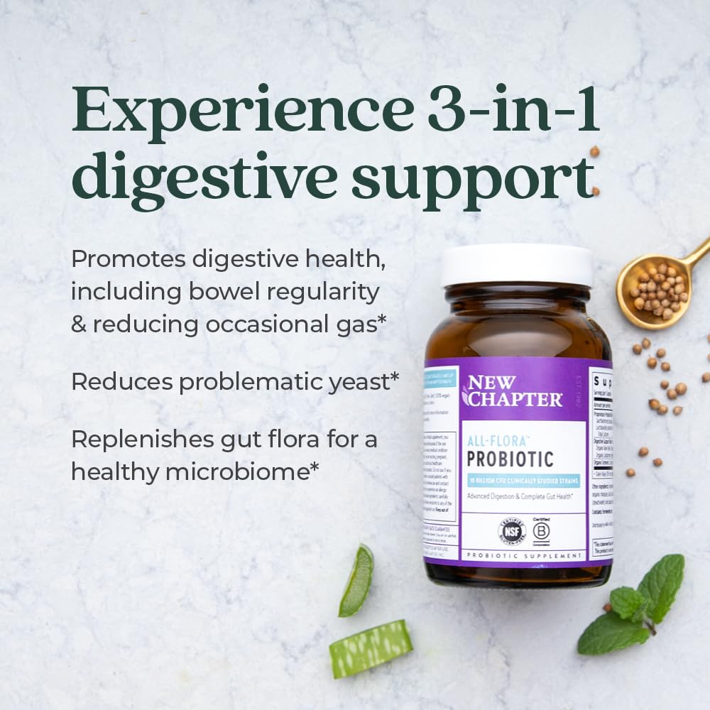 Probiotic All-Flora - 60 ct (2 Month Supply) for Advanced Digestion & Complete Gut Health with Prebiotics + Postbiotics, Clinically Studied Strains, 100% Vegan, Non-GMO, Shelf Stable