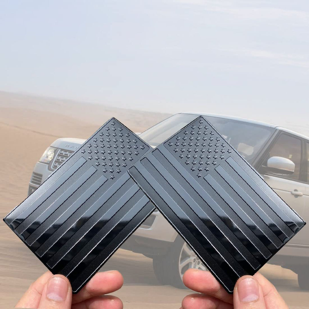 2 PCS Embossed 3D Metal Black American Flag Emblem Sticker, 5x3USA Flag Decal for Cars Trucks SUV Laptop Wall (large)