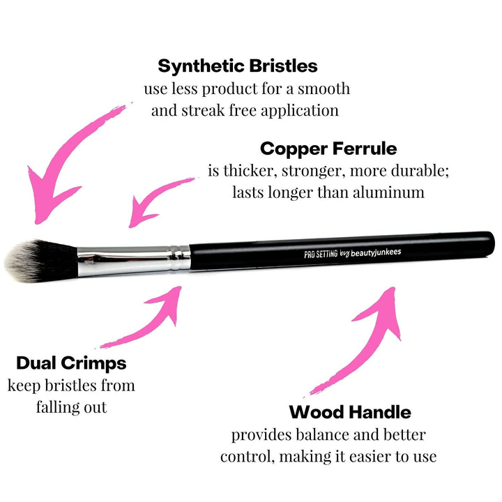 1 pc Pro Setting Powder, Black: Pro Setting Powder Makeup Brush, Small Tapered Blending for Under Eyes, Highlighter, Soft, Synthetic, Vegan, Cruelty Free