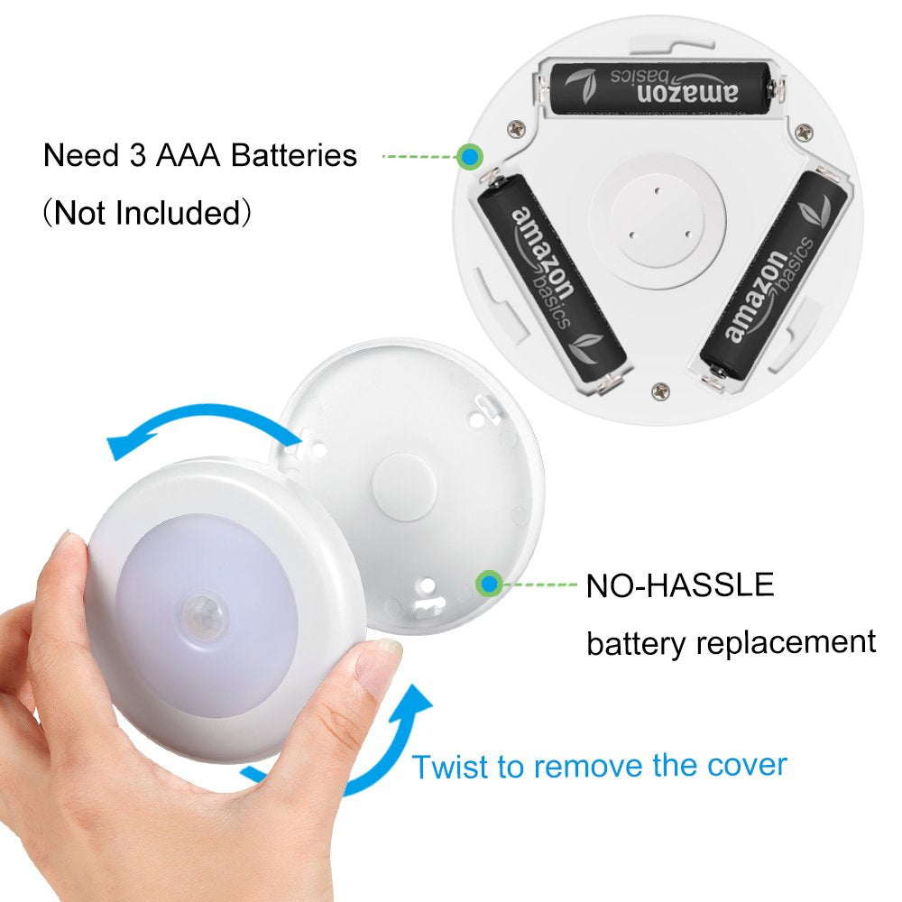 (Upgraded Version) Motion Sensor Lights, Battery-Powered LED Night Lights, Stick-Anywhere Closet Lights Stair Lights, Wall Lights for Hallway, Bathroom, Bedroom, Kitchen etc. (White - Pack of 3)