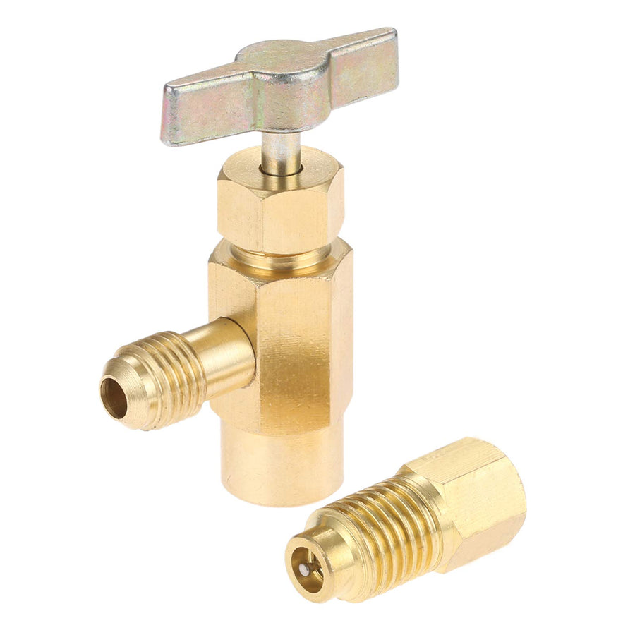 R134A Self-Sealing Can Tap with R134A Tank Adapter, 1/2’’ Acme to 1/4’’ SAE Refrigerant Can Bottle Tap Opener with 1/4’’ SAE Female and 1/2’’ Acme Male Adapter