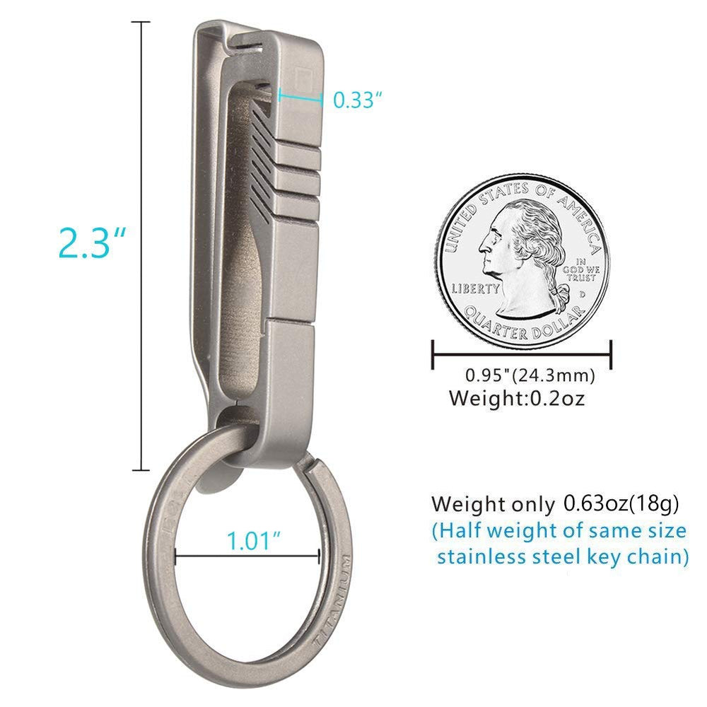Belt Keychain Titanium Belt Loop Key Holder, Stainless Steel Back Clip, with Detachable Keyring for Men and Women