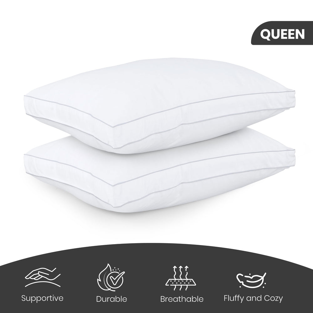 Bed Pillows for Sleeping Queen Size (White), Set of 2, Cooling Hotel Quality, Gusseted Pillow for Back, Stomach or Side Sleepers