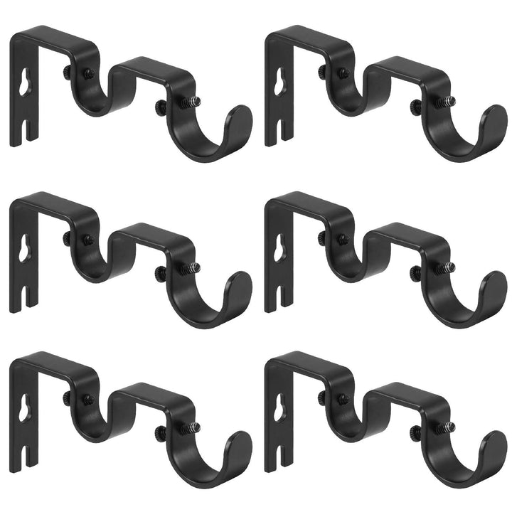 Heavy Duty Curtain Rod Brackets Double Curtain Rod Brackets Double Rod Holders 1 and 5/8 Inch Rod (Set of 6, Black)