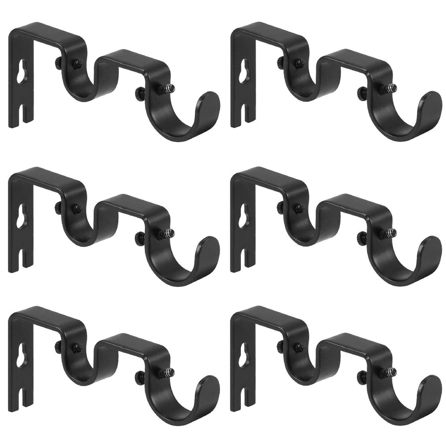 Heavy Duty Curtain Rod Brackets Double Curtain Rod Brackets Double Rod Holders 1 and 5/8 Inch Rod (Set of 6, Black)