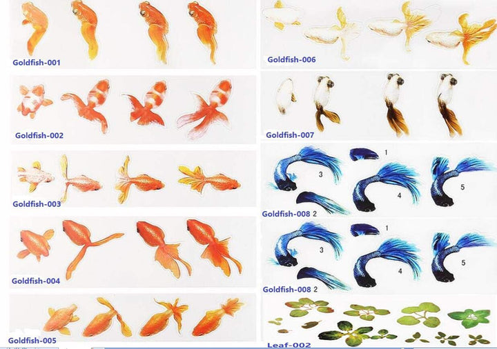 10 Sheets 3D Resin Koi Fish Painting Sticker Goldfish Stickers with 3D Effect Koi Pond Clear Film Filling Material for Resin Art (9 Kinds)