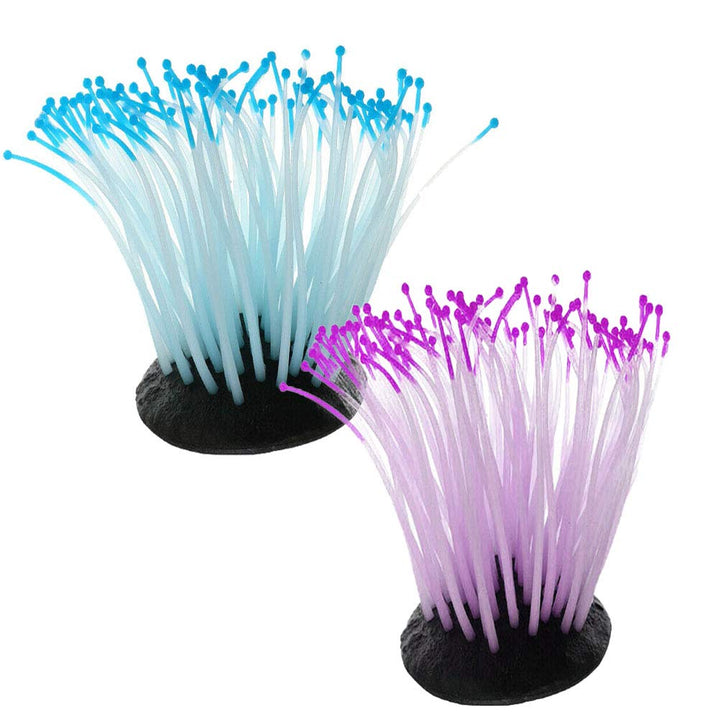 2 PCS Artificial Soft Sea Anemone Coral Plant,Silicone Coral Fish Tank Decorations,Aquarium Ornament,Blue and Purple