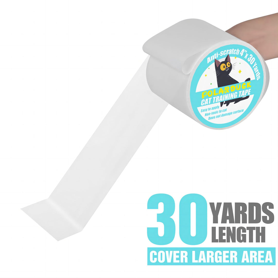 Anti Cat Scratch Tape: 4 inches x 30 Yards Cat Training Tape 100% Transparent Clear Double Sided Cat Scratch Deterrent Tape Furniture Protector for Couch, Carpet, Doors, Pet & Kid Safe