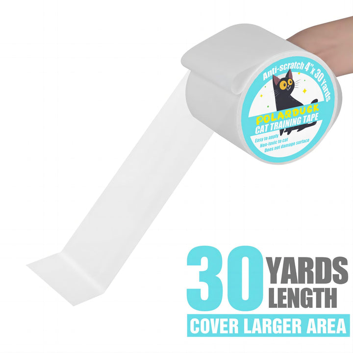 Anti Cat Scratch Tape: 4 inches x 30 Yards Cat Training Tape 100% Transparent Clear Double Sided Cat Scratch Deterrent Tape Furniture Protector for Couch, Carpet, Doors, Pet & Kid Safe