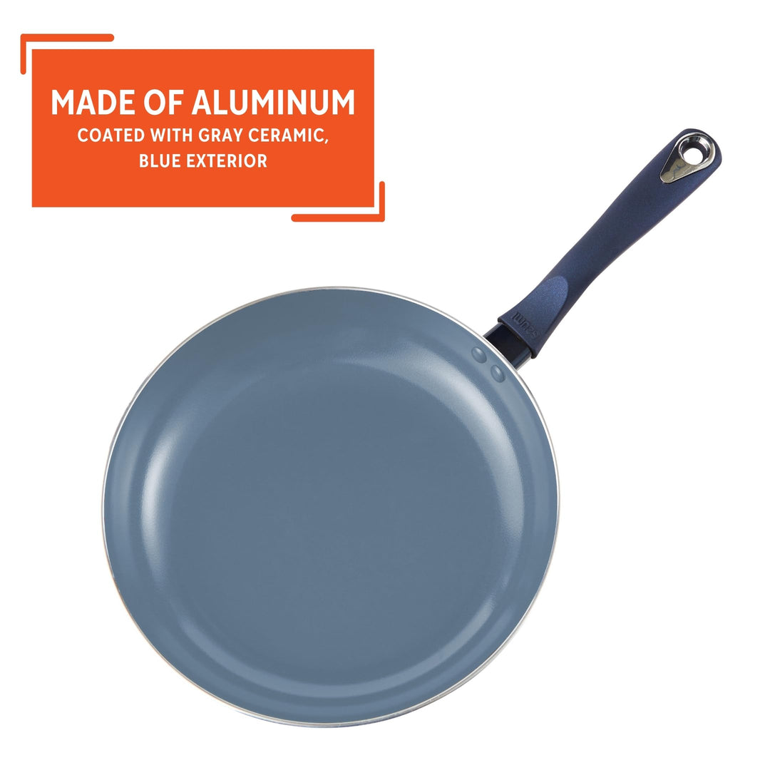 IMUSA USA Blue Ceramic Fry Pan with Soft Touch Handle, 12 Inch, 12