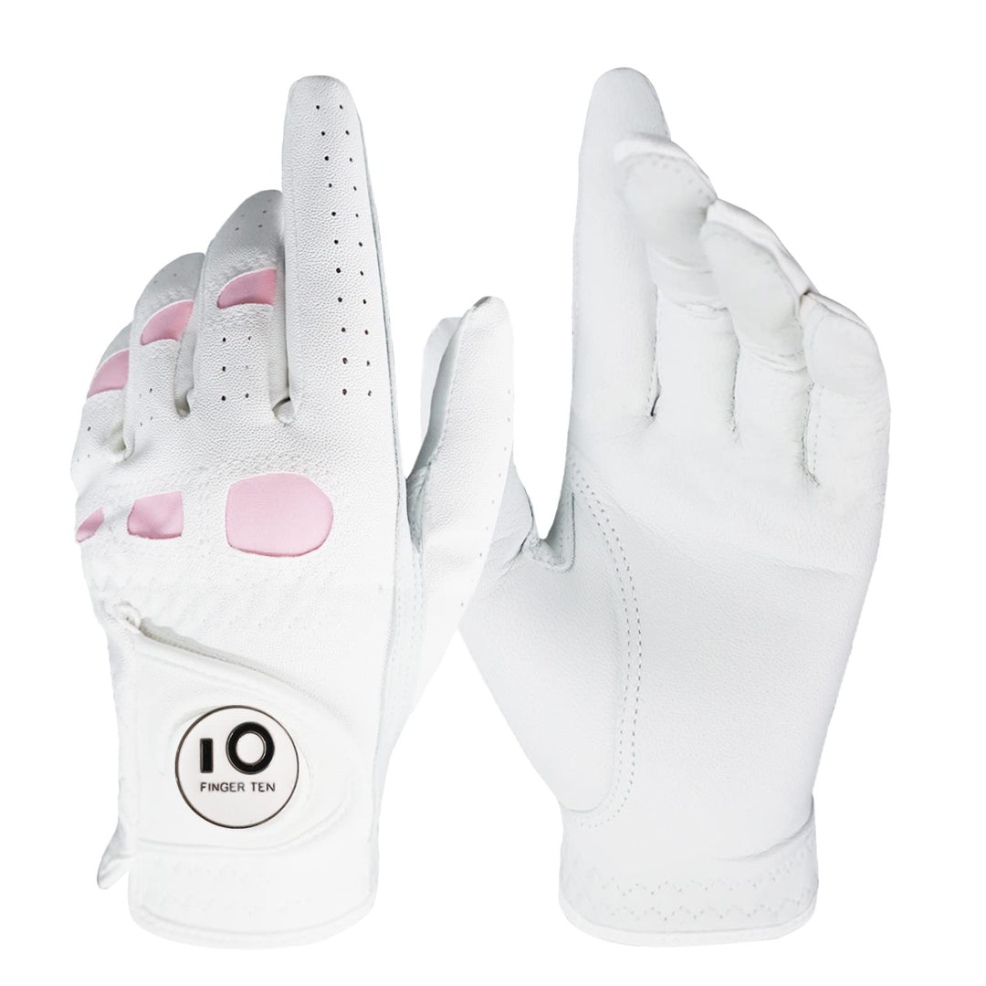 Women’s Ladies Golf Gloves Left Hand Right with Ball Marker Leather Grip 1 Pack, Pink Fit Woman Girl, Size Small Medium Large XL (Medium, Left)