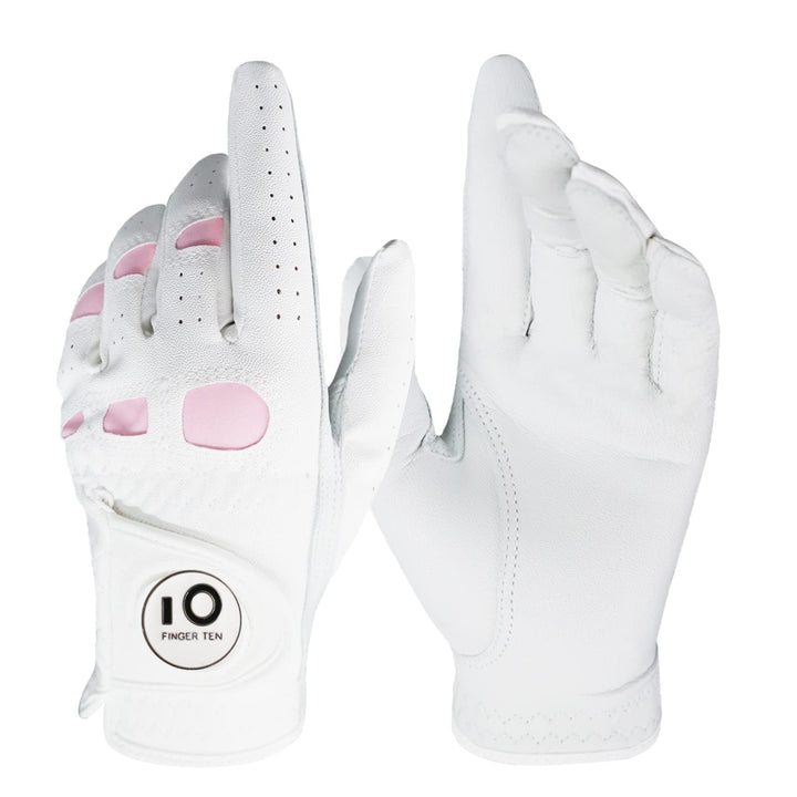 Women’s Ladies Golf Gloves Left Hand Right with Ball Marker Leather Grip 1 Pack, Pink Fit Woman Girl, Size Small Medium Large XL (Medium, Left)