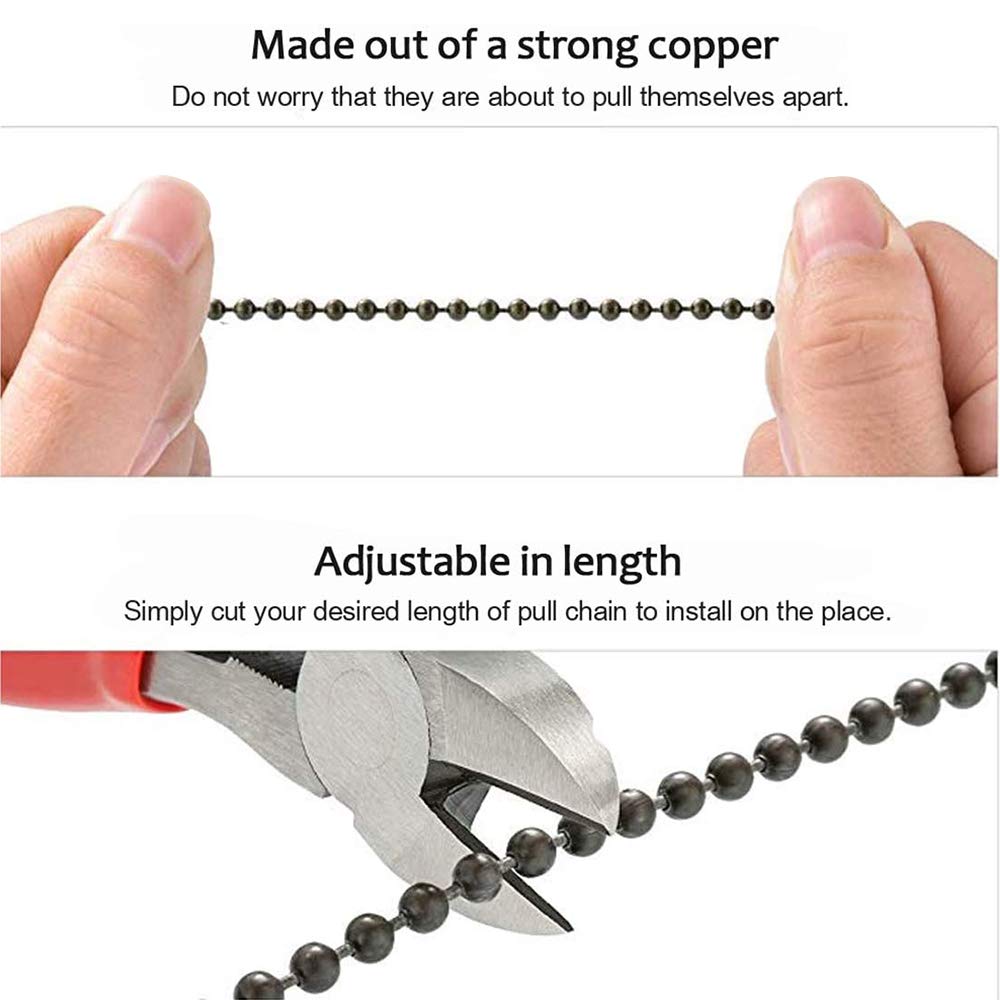 Copper Ceiling Fan Pull Chain Set, Decorative Totem Fan Pull Chain Pendant Extension, 12 Inches Lighting & Fan Beaded Ball Chain Extender Ornament with Connector, Moon and Sun (2Pack)