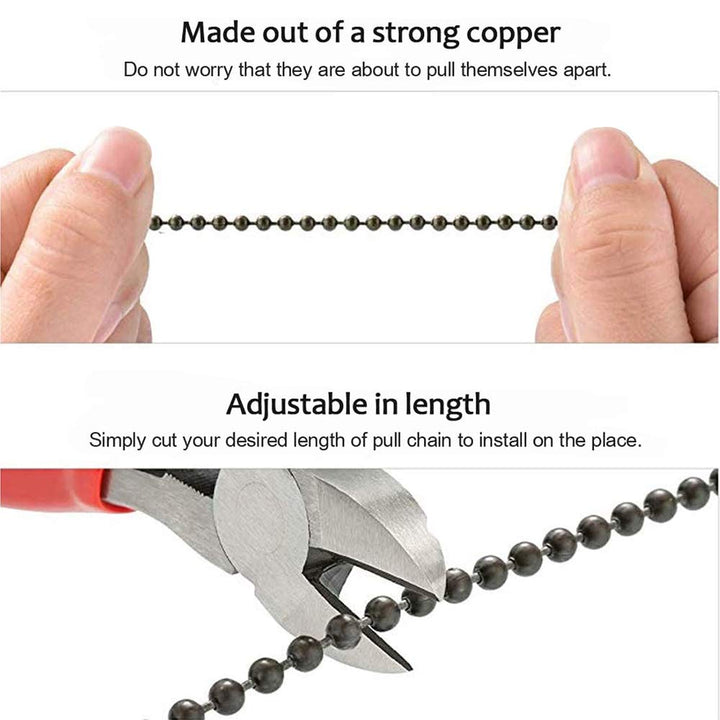 Copper Ceiling Fan Pull Chain Set, Decorative Totem Fan Pull Chain Pendant Extension, 12 Inches Lighting & Fan Beaded Ball Chain Extender Ornament with Connector, Moon and Sun (2Pack)