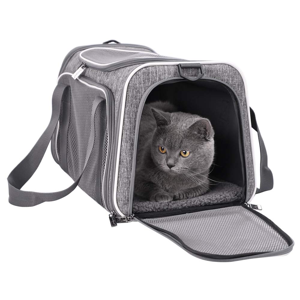 Top Load Cat Carrier Bag for Medium Cats and Small Dogs. Airline Approved, Collapsible, Escape Proof and Auto-Safe. Easy to get cat in and Make Vet Visit Less Stressful