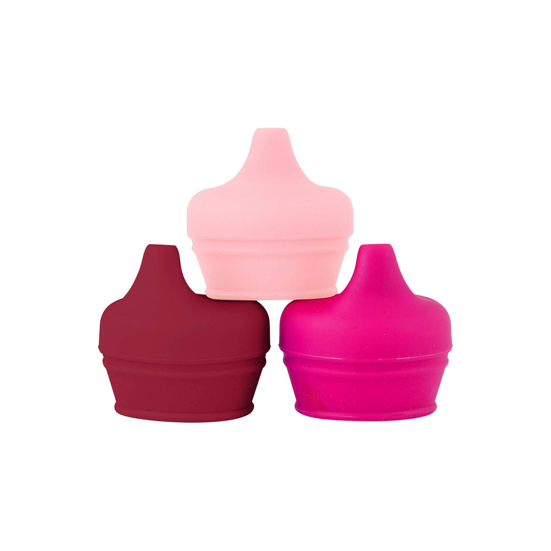 Snug Silicone Sippy Cup Lids - Convert Any Kids Cups or Toddler Cups into Soft Spout Sippy Cups - Toddler Feeding Supplies and Travel Essentials - Pink - 3 Count