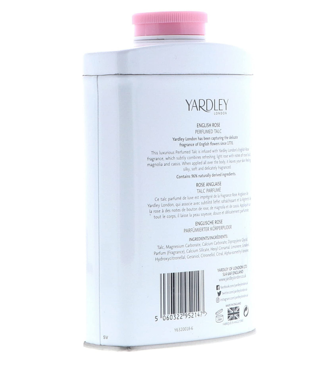 London Scented Talc Powder, English Rose Scent, 7 Oz/ 200 g