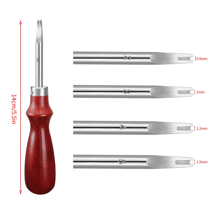 6 Pcs Leather Knife Set, Including 4 Leather Edge Bevelers, Leather Cutting Knife Skiving Knife, Sandalwood Edge Leather Burnisher Tool for DIY Leather Craft,1.5 mm 1.2 mm 1.0 mm 0.8 mm