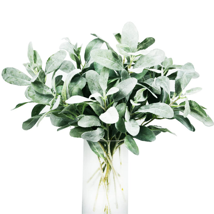 Artificial Flocked Lambs Ear Leaves Dusty Miller Stems Flocked Oak Leaves Lamb's Ear Leaf for Home Wedding DIY Floral Arrangement (Silver Lamb's Ear, 10)