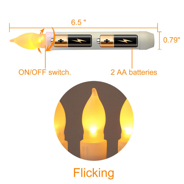 12 Pcs LED Flameless Taper Candles, NO Remote, Hanging Floating Candles, Battery Operated Candlesticks with Warm Flickering Light, 6.5 inches Fake Candles for Halloween Party Christmas Decors