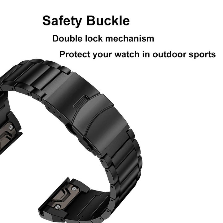 Fenix 8/7X/6X/5X Plus Band, Sport Quick Release Easy Fit 26mm Stainless Steel Metal Bands with Safety Buckle Compatible for Garmin Fenix 7X/6X Pro5X/5X Plus/3/3HR Bands, Black