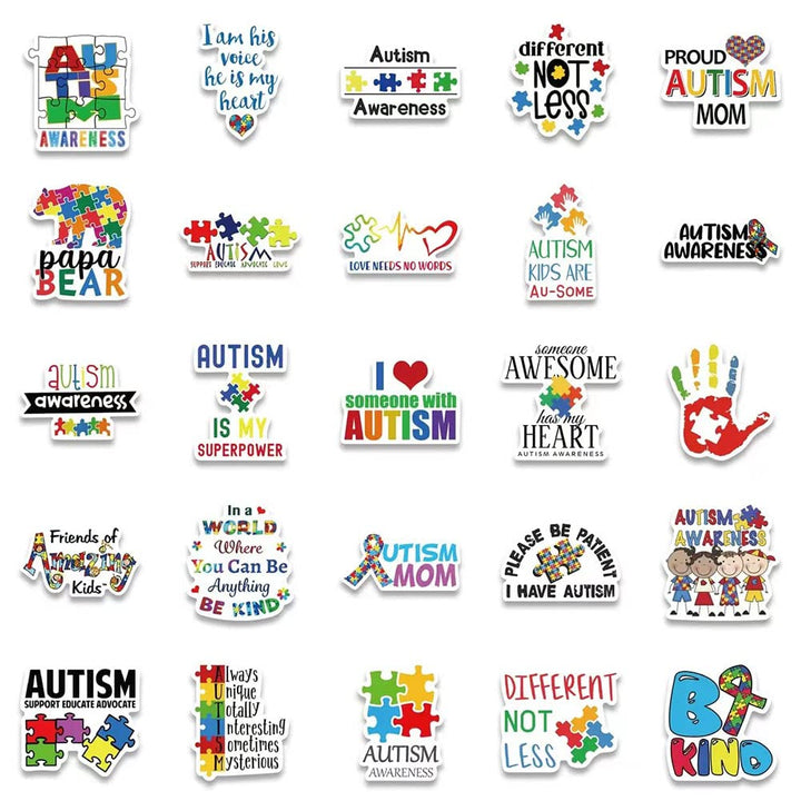Autism Stickers |50 Pcs Autism Awareness Waterproof Vinyl Decals for Water Bottles Laptop Luggage Cup Computer Mobile Phone Skateboard Guitar Helmet Snowboard Décor